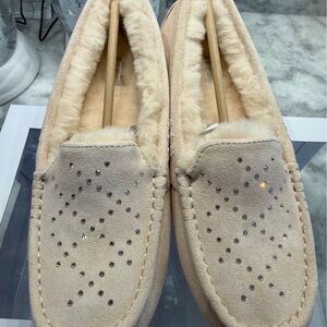 UGG Women's Cream Suede Slippers with Rhinestones